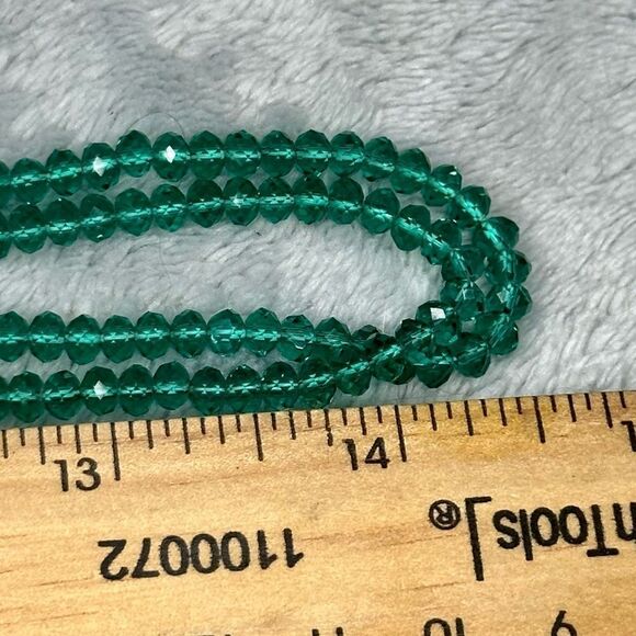 Flapper Length 56” Emerald Green Genuine Faceted Beads Necklace Genuine Pearls - Picture 4 of 4